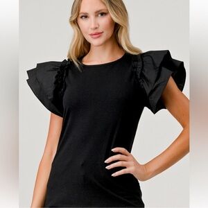 Pixi + Ivy Black Ruffle Sleeve Top